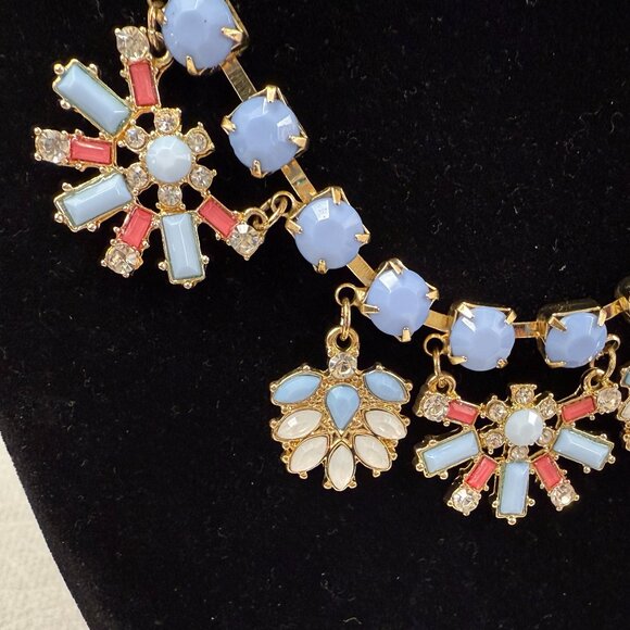 Rhinestone and Blue Acrylic Bead Necklace with Ribbon - Picture 3 of 7